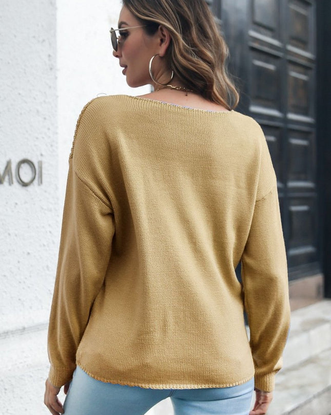 Cable - Knit V - Neck Sweater - Trendsi