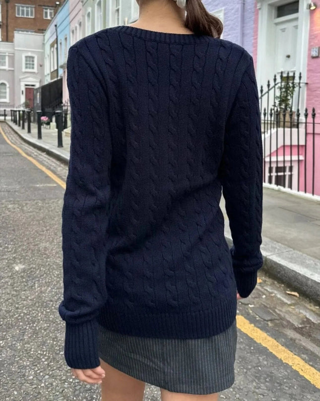 Cable Knit V - Neck Sweater - Trendsi