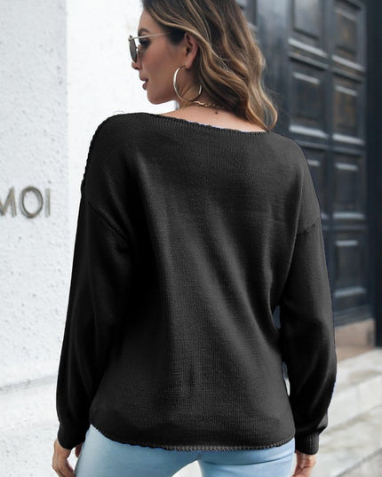 Cable - Knit V - Neck Sweater - Trendsi
