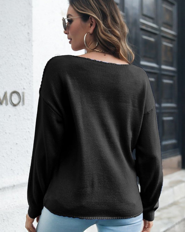 Cable - Knit V - Neck Sweater - Trendsi