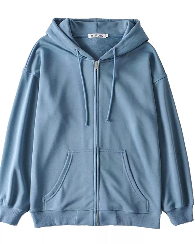 Casual Loose Zip - Up Hoodie - Trendsi