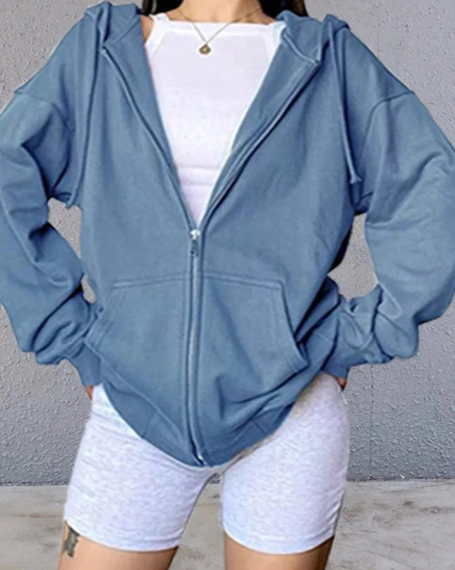 Casual Loose Zip - Up Hoodie - Trendsi