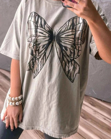 Casual Oversize Bow Drop Shoulder Tunic Casual Tee - Trendsi