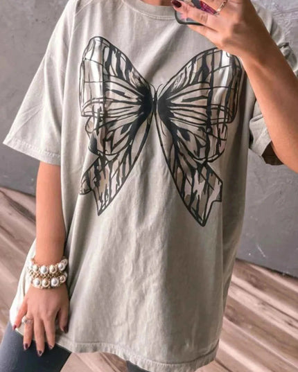 Casual Oversize Bow Drop Shoulder Tunic Casual Tee - Trendsi