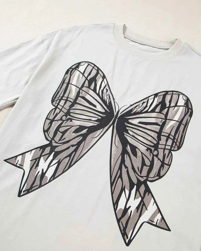 Casual Oversize Bow Drop Shoulder Tunic Casual Tee - Trendsi