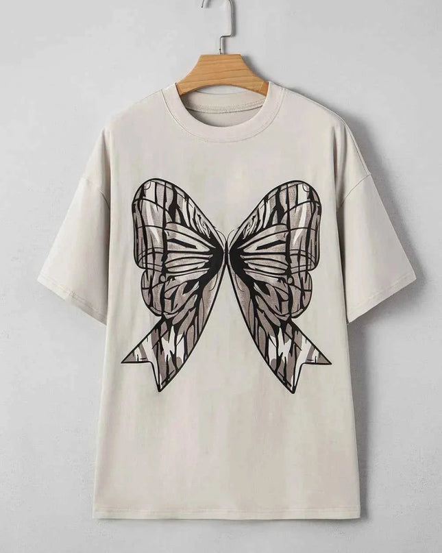 Casual Oversize Bow Drop Shoulder Tunic Casual Tee - Trendsi