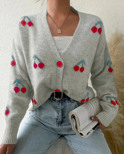 Cherry Button - Up Knit Cardigan - Trendsi