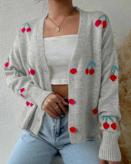 Cherry Button - Up Knit Cardigan - Trendsi
