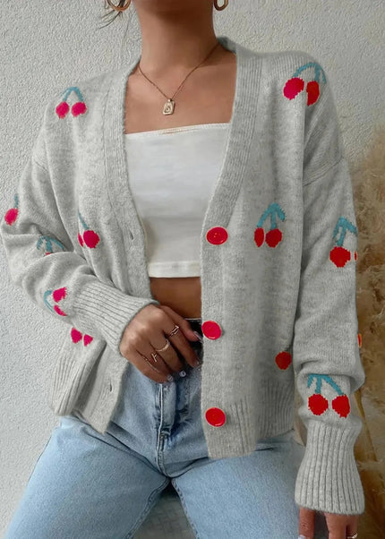 Cherry Button - Up Knit Cardigan - Trendsi