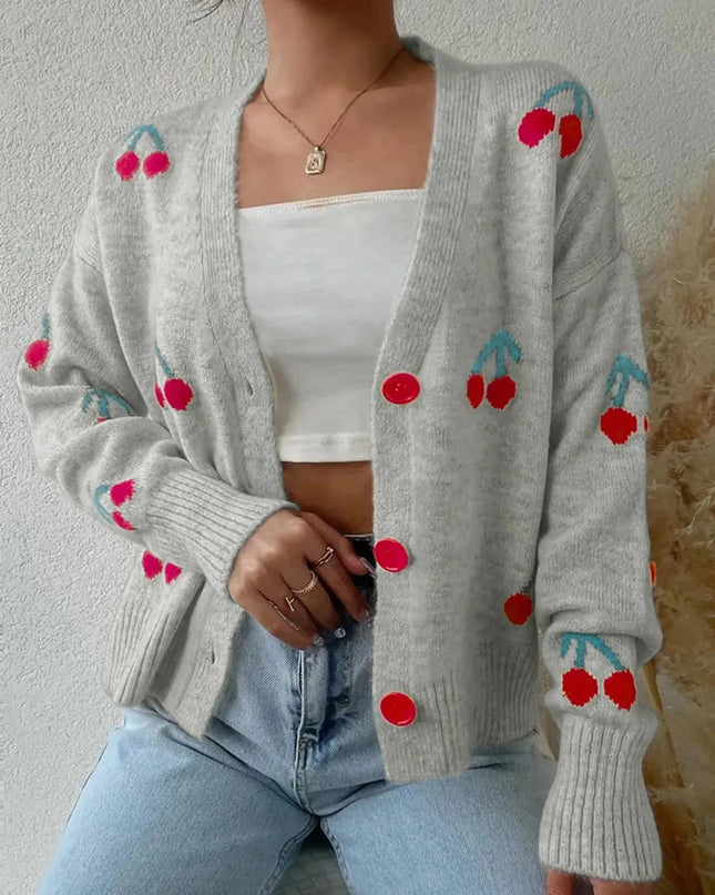 Cherry Button - Up Knit Cardigan - Trendsi