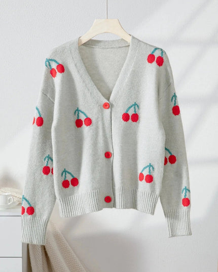 Cherry Button - Up Knit Cardigan - Trendsi