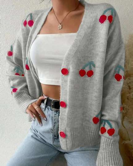 Cherry Button - Up Knit Cardigan - Trendsi