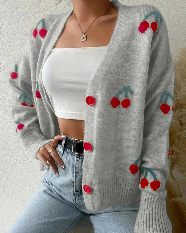 Cherry Button - Up Knit Cardigan - Trendsi