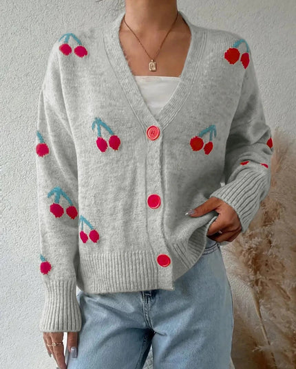 Cherry Button - Up Knit Cardigan - Trendsi