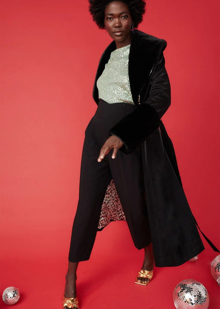 Chic Black Trench Coat with Faux Fur Collar - Winter Fashion Essential - Faux Leather Coats - Buy Me Fur Ltd