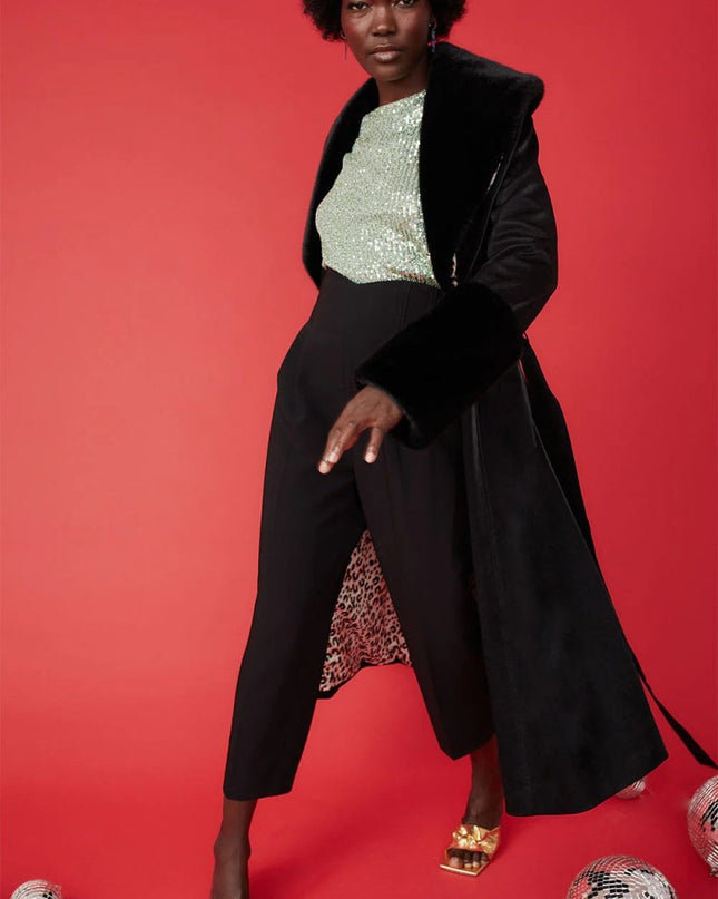 Chic Black Trench Coat with Faux Fur Collar - Winter Fashion Essential - Faux Leather Coats - Buy Me Fur Ltd