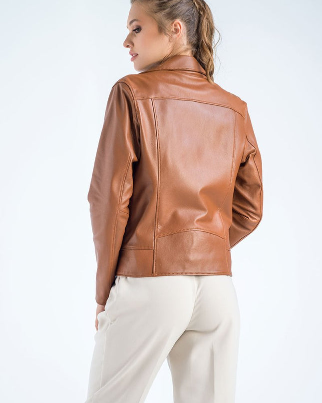 Cognac Genuine Classic Cut Leather Jacket - Leather Jackets - Buy Me Fur Ltd