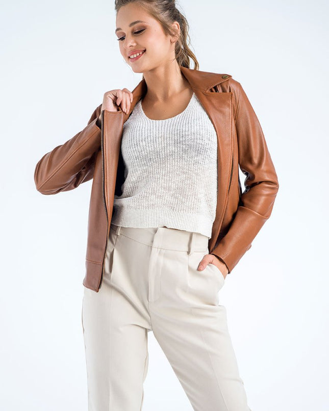 Cognac Genuine Classic Cut Leather Jacket - Leather Jackets - Buy Me Fur Ltd