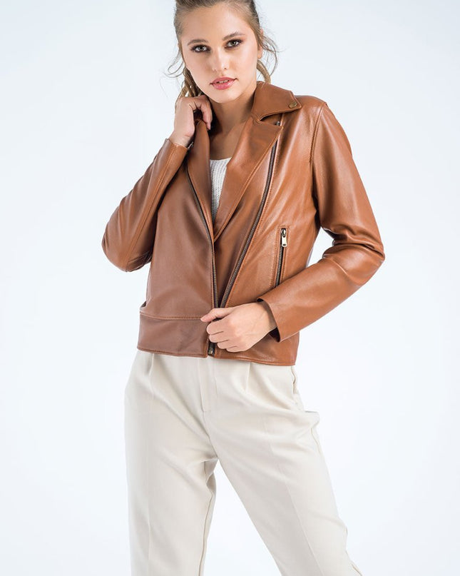 Cognac Genuine Classic Cut Leather Jacket - Leather Jackets - Buy Me Fur Ltd