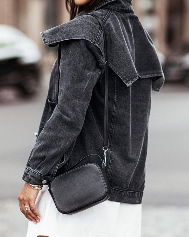 Collared Neck Button Down Denim Jacket - Trendsi