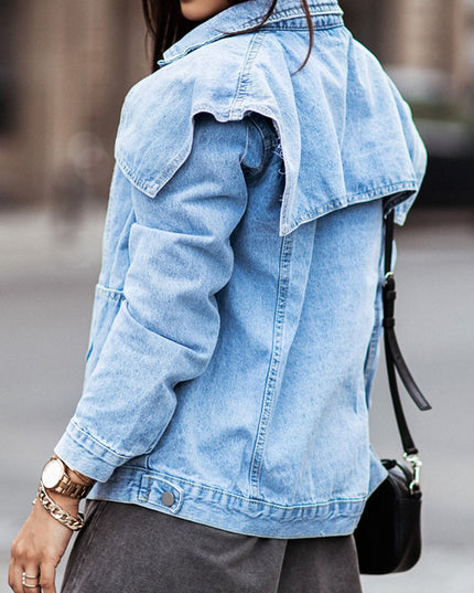 Collared Neck Button Down Denim Jacket - Trendsi