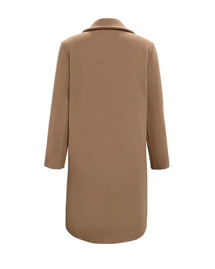 Collared Neck Button Up Long Sleeve Coat - Trendsi