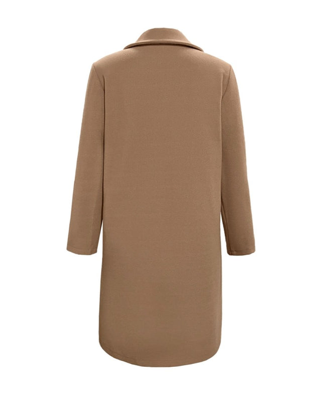 Collared Neck Button Up Long Sleeve Coat - Trendsi