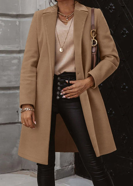 Collared Neck Button Up Long Sleeve Coat - Trendsi