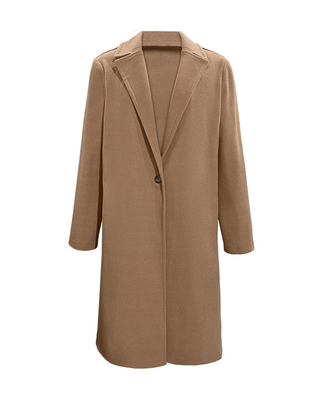 Collared Neck Button Up Long Sleeve Coat - Trendsi