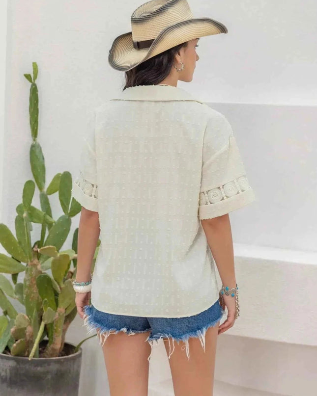 Collared Neck Half Sleeve Shirt - Trendsi