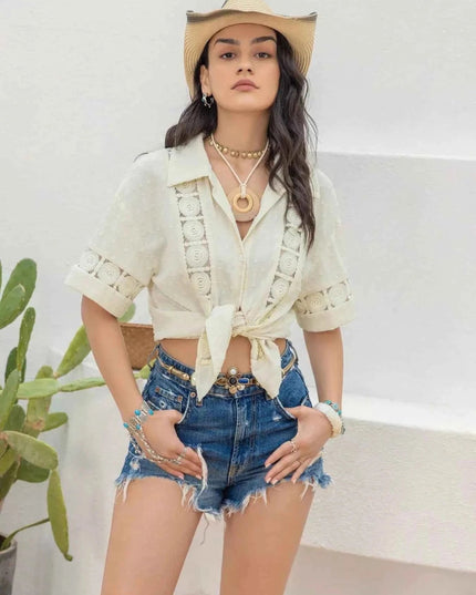 Collared Neck Half Sleeve Shirt - Trendsi