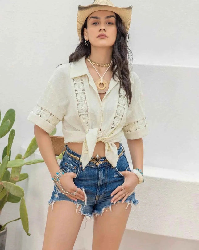 Collared Neck Half Sleeve Shirt - Trendsi