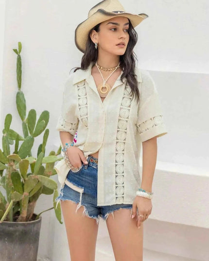 Collared Neck Half Sleeve Shirt - Trendsi