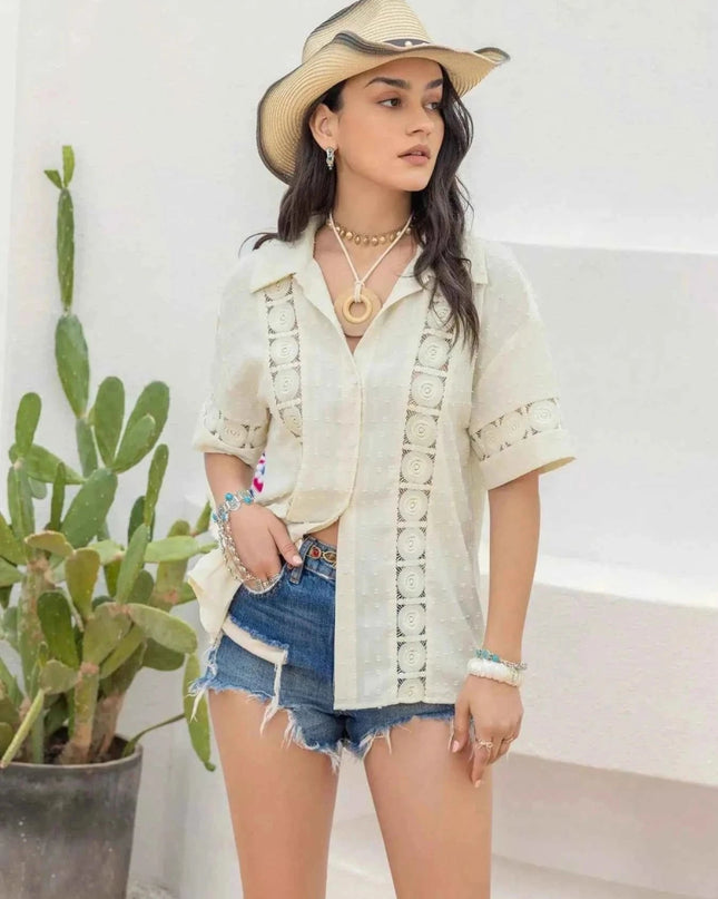 Collared Neck Half Sleeve Shirt - Trendsi