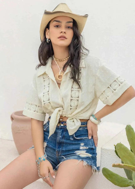 Collared Neck Half Sleeve Shirt - Trendsi