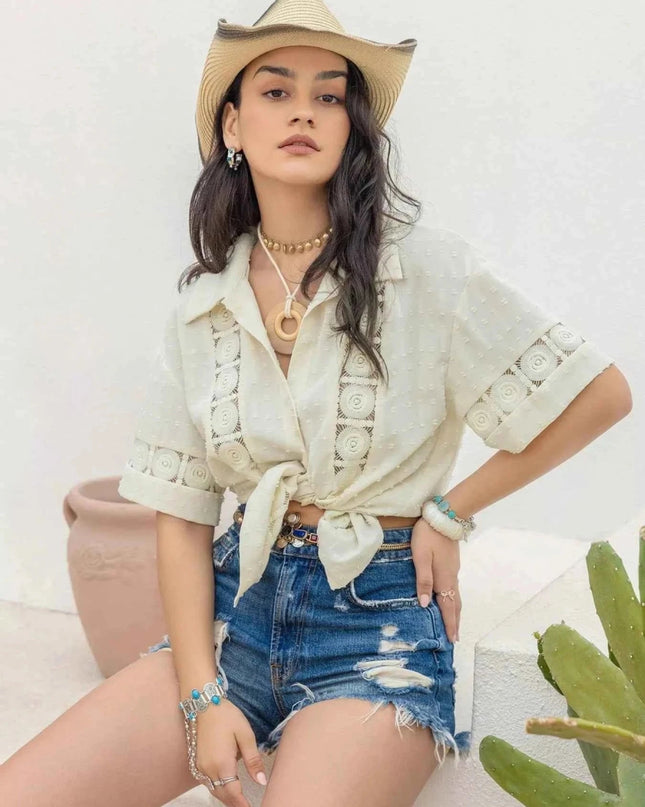 Collared Neck Half Sleeve Shirt - Trendsi