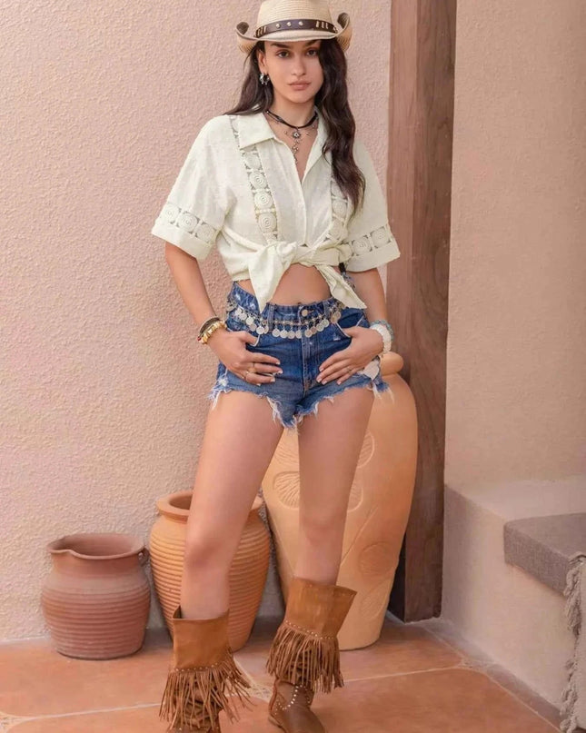 Collared Neck Half Sleeve Shirt - Trendsi