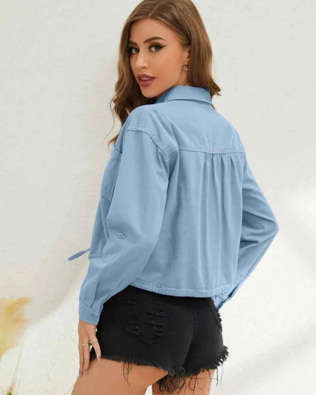 Collared Neck Long Sleeve Shirt - Trendsi
