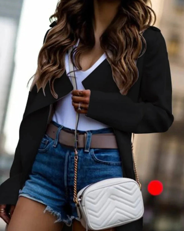 Collared Neck Long Sleeve Trench Coat - Trendsi