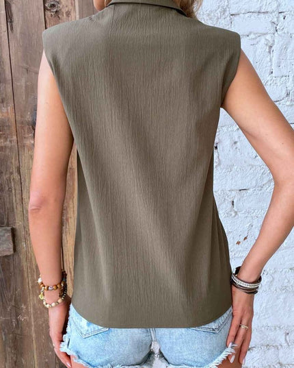 Collared Neck Sleeveless Shirt - Trendsi