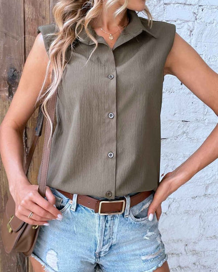 Collared Neck Sleeveless Shirt - Trendsi