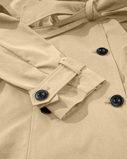 Collared Neck Tie Waist Buttoned Long Sleeve Trench Coat - Trendsi