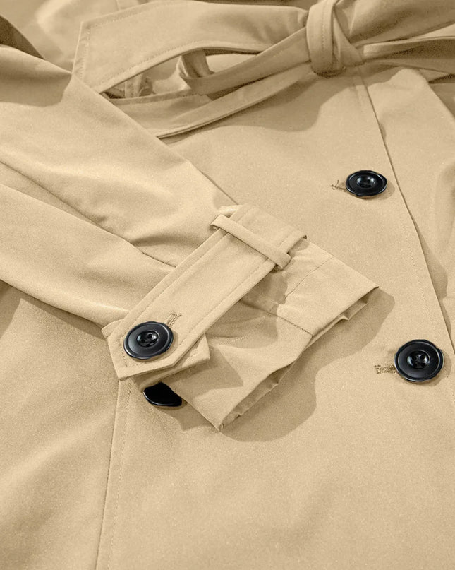 Collared Neck Tie Waist Buttoned Long Sleeve Trench Coat - Trendsi