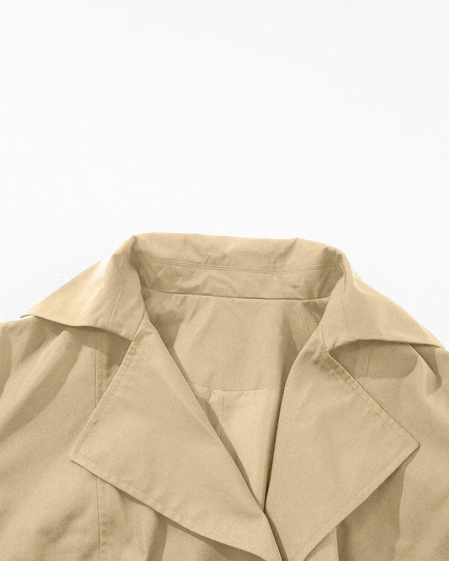 Collared Neck Tie Waist Buttoned Long Sleeve Trench Coat - Trendsi
