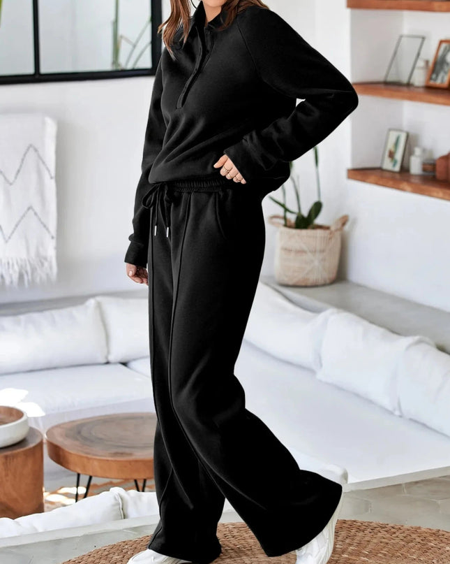 Collared Sweatshirt and High Waist Pants Active Set - Trendsi
