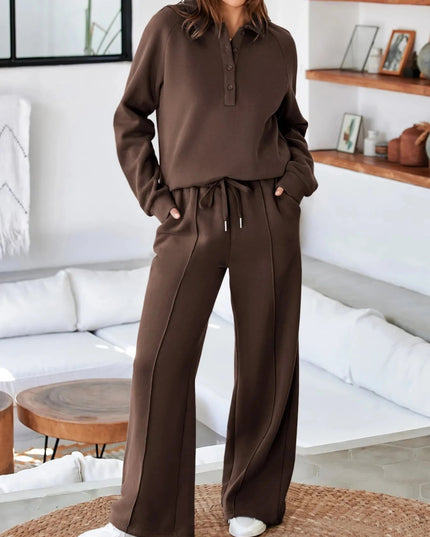 Collared Sweatshirt and High Waist Pants Active Set - Trendsi