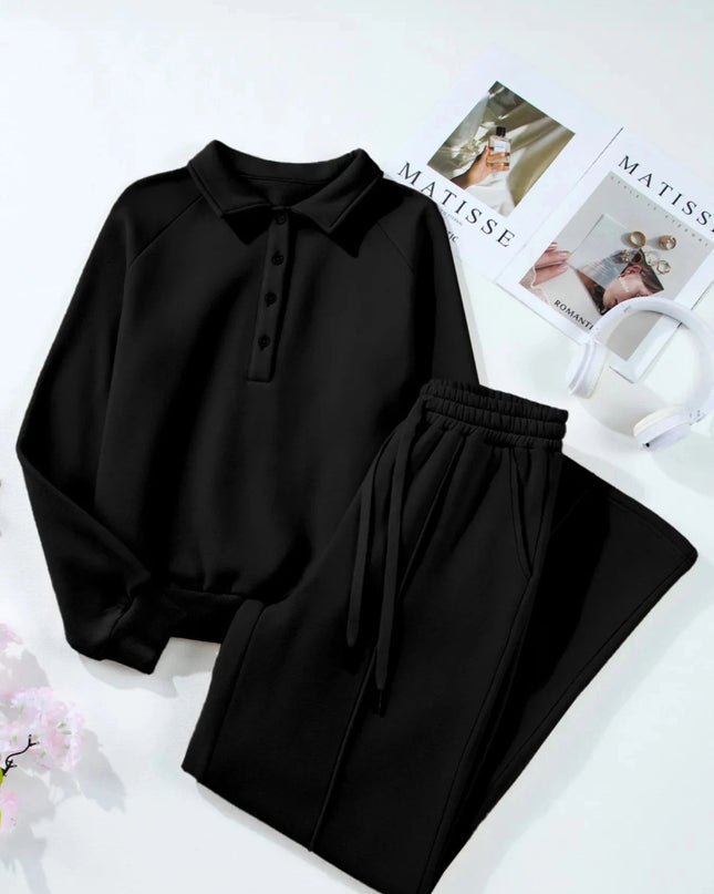 Collared Sweatshirt and High Waist Pants Active Set - Trendsi