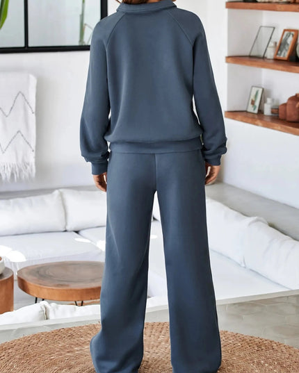 Collared Sweatshirt and High Waist Pants Active Set - Trendsi