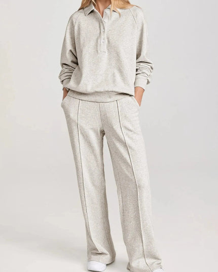 Collared Sweatshirt and High Waist Pants Active Set - Trendsi