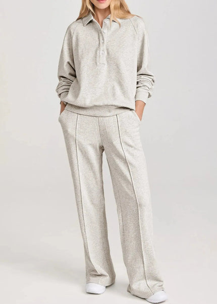Collared Sweatshirt and High Waist Pants Active Set - Trendsi